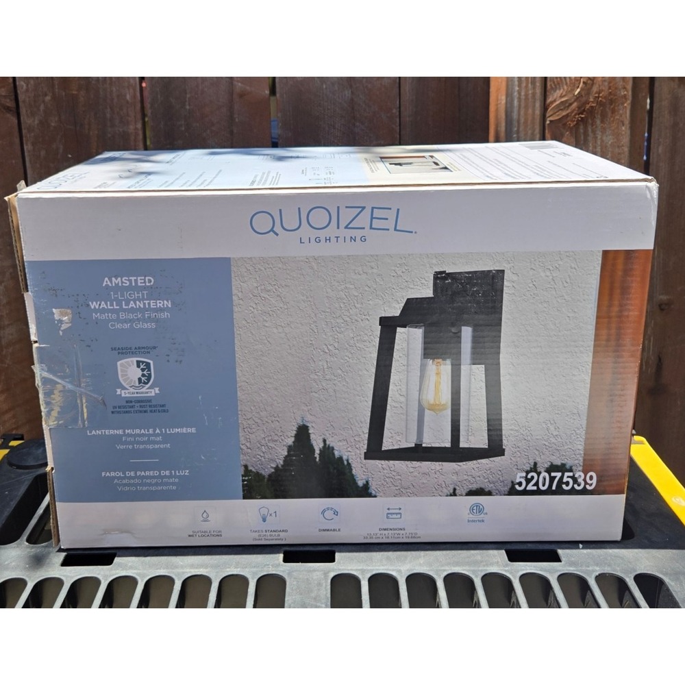 Quoizel Amsted 1 -Light Matte Black Hardwired Outdoor Wall Light NO Glass